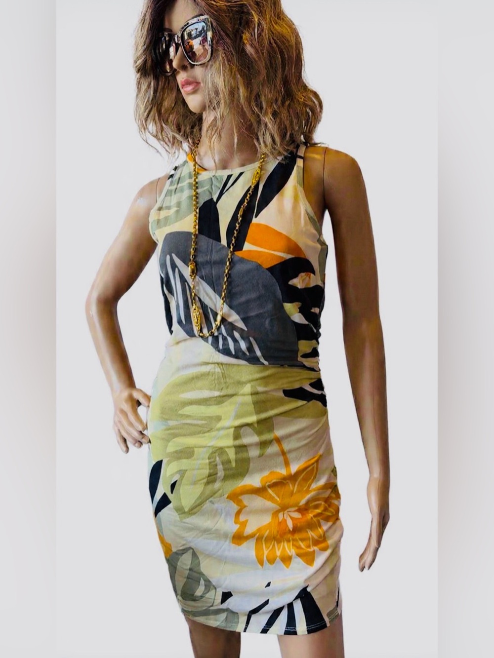 GUESS Tropical Print Sleeveless Dress fully lined pull on above knees size M